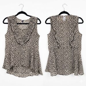 Cabi Leopard Print Ruffle Chiffon Tank Top - Size Small